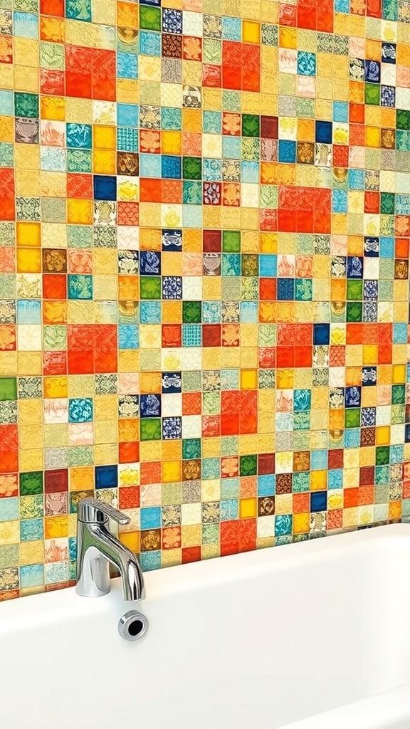 Colorful mosaic tile backsplash in a bathroom