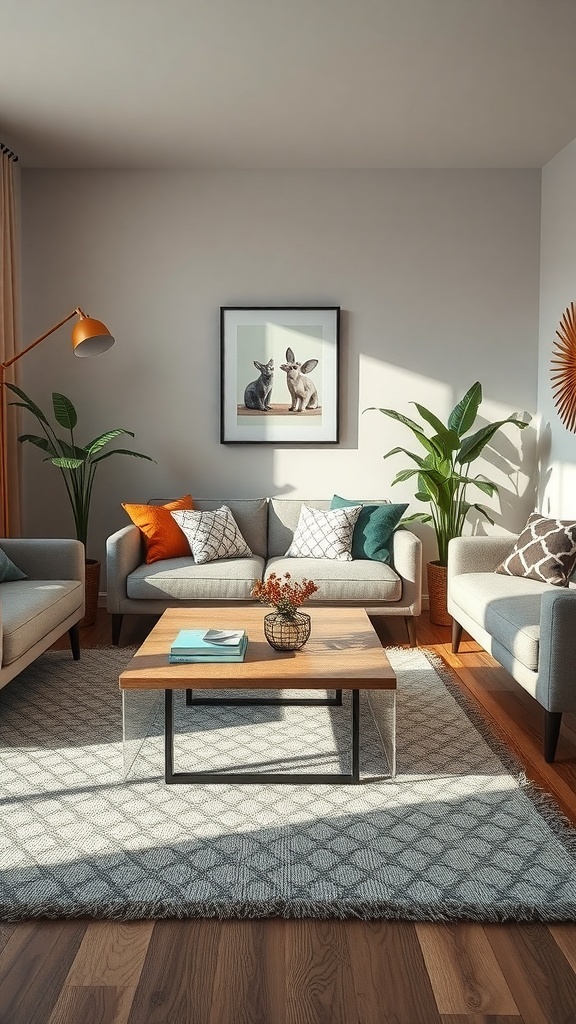 A cozy small living room featuring a versatile coffee table with a modern design.