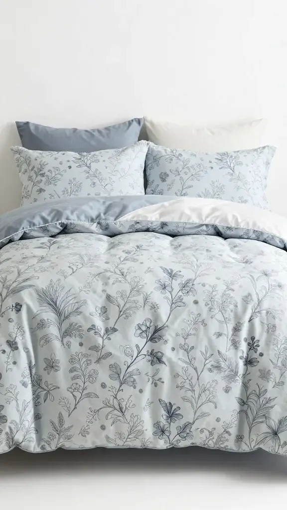 delicate botanical print duvet in dusty blue tones